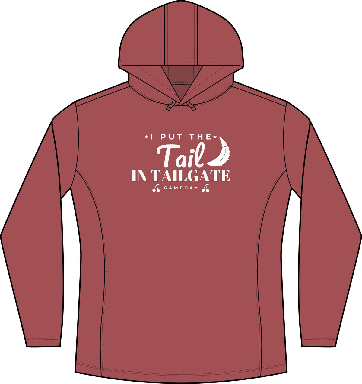 Women's deep red heather hoodie with front logo graphic and drawstring hood