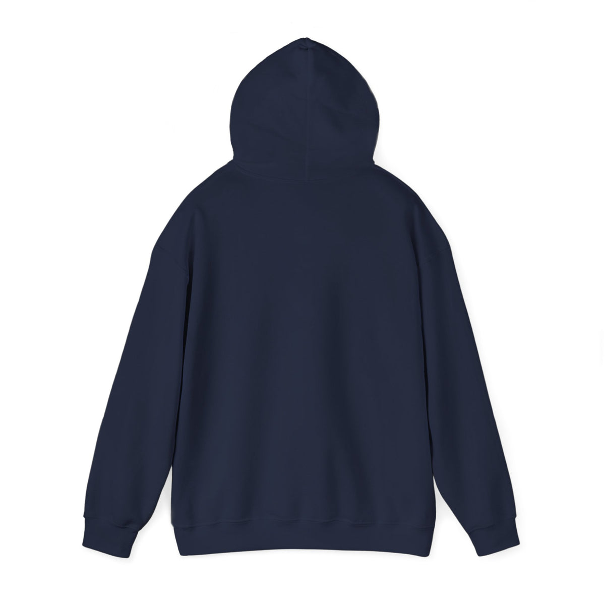 Navy pullover hoodie with drawstring hood and front pouch pocket