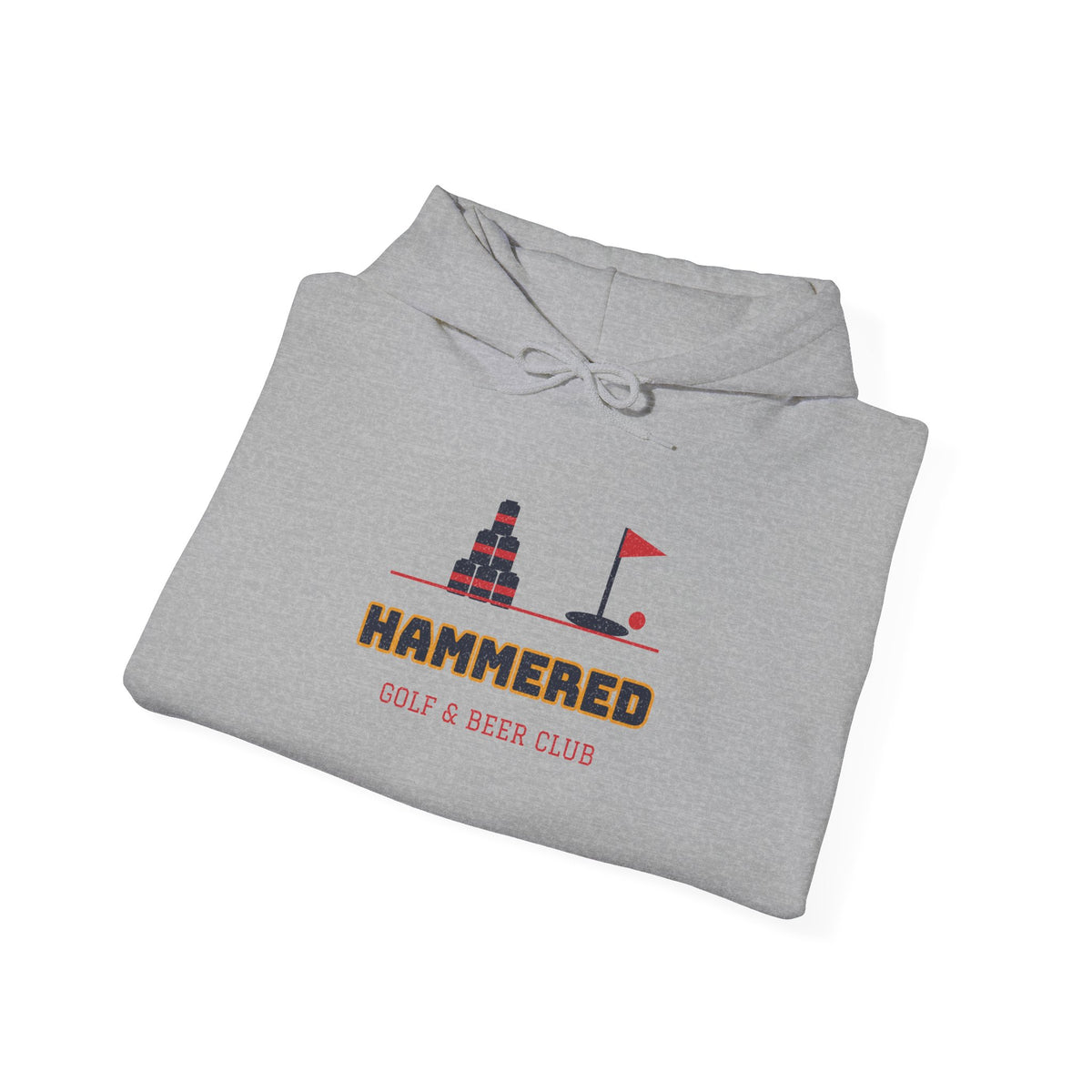 Sport grey pullover hoodie with front graphic logo and drawstring hood