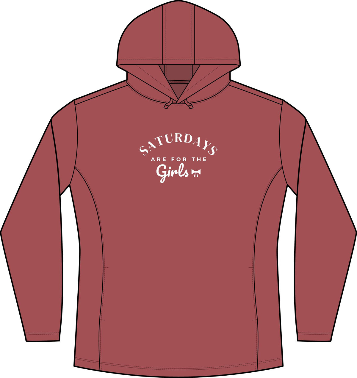 Women’s deep red heather hoodie with front logo graphic and drawstring hood