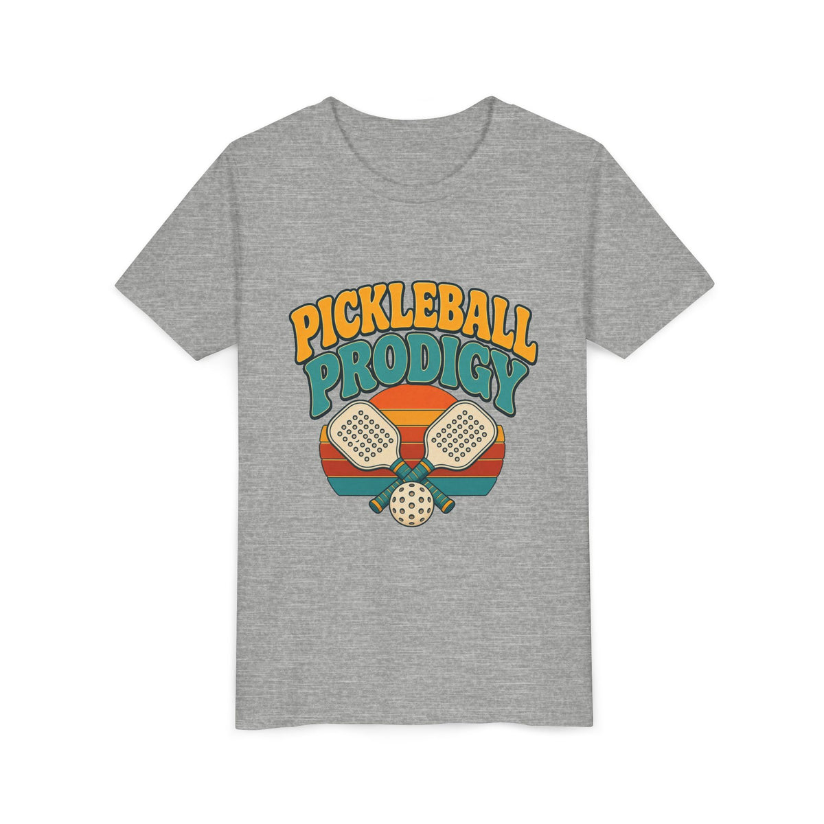 Kids heather gray T-shirt with “Pickleball Prodigy” graphic on the front