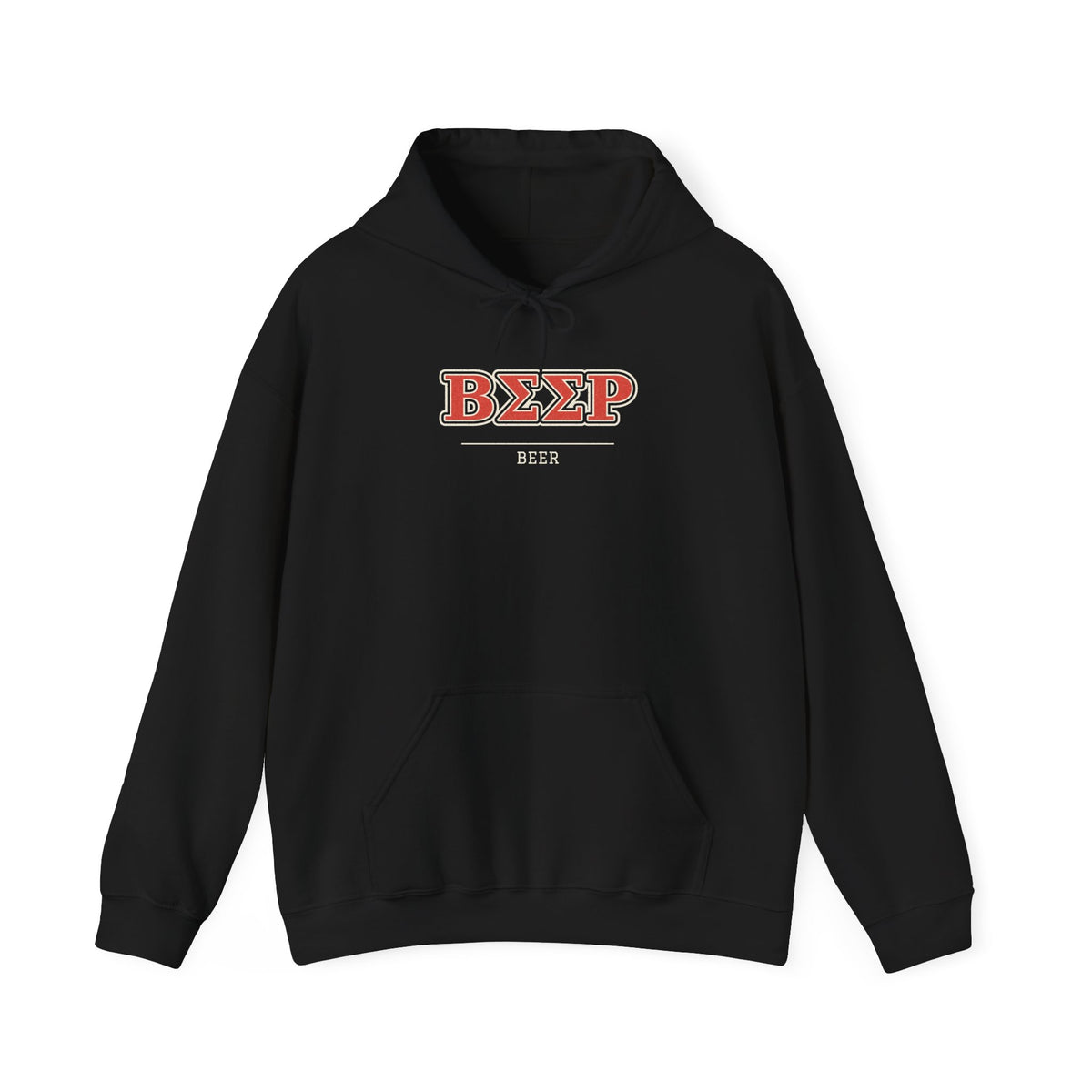 Black hoodie with ΒΣΣΡ Beer graphic