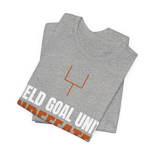 Heather gray T-shirt with orange goal post icon and 'FLD GOAL UNIT' print