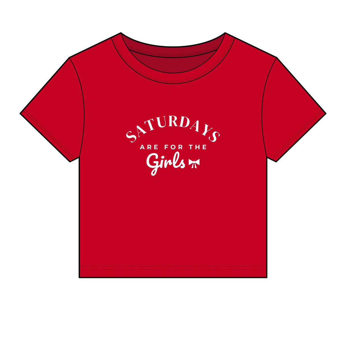 Girls' red crop top with 'Saturdays are for the Girls' front graphic