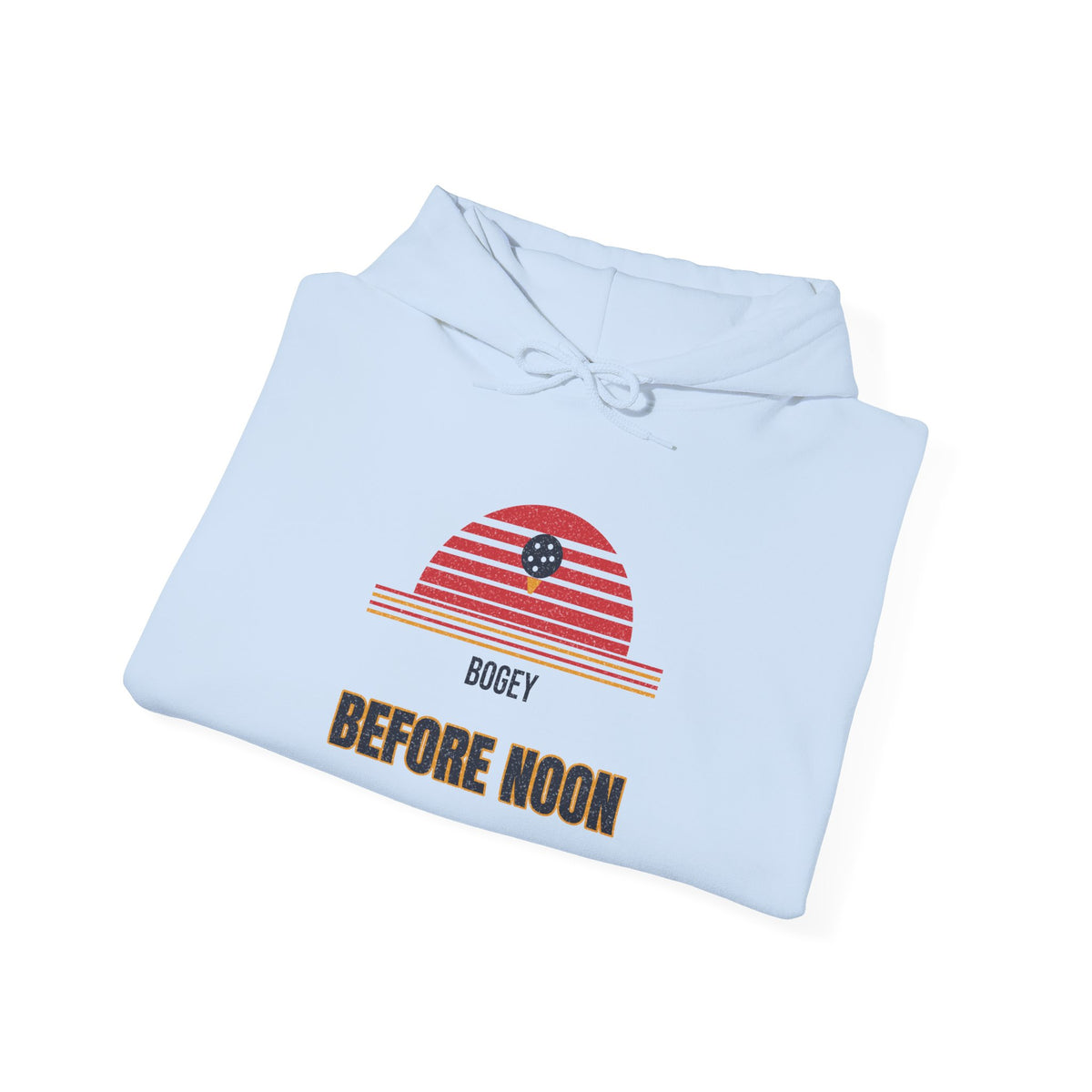 Light blue pullover hoodie with hood and kangaroo pocket, chest graphic print
