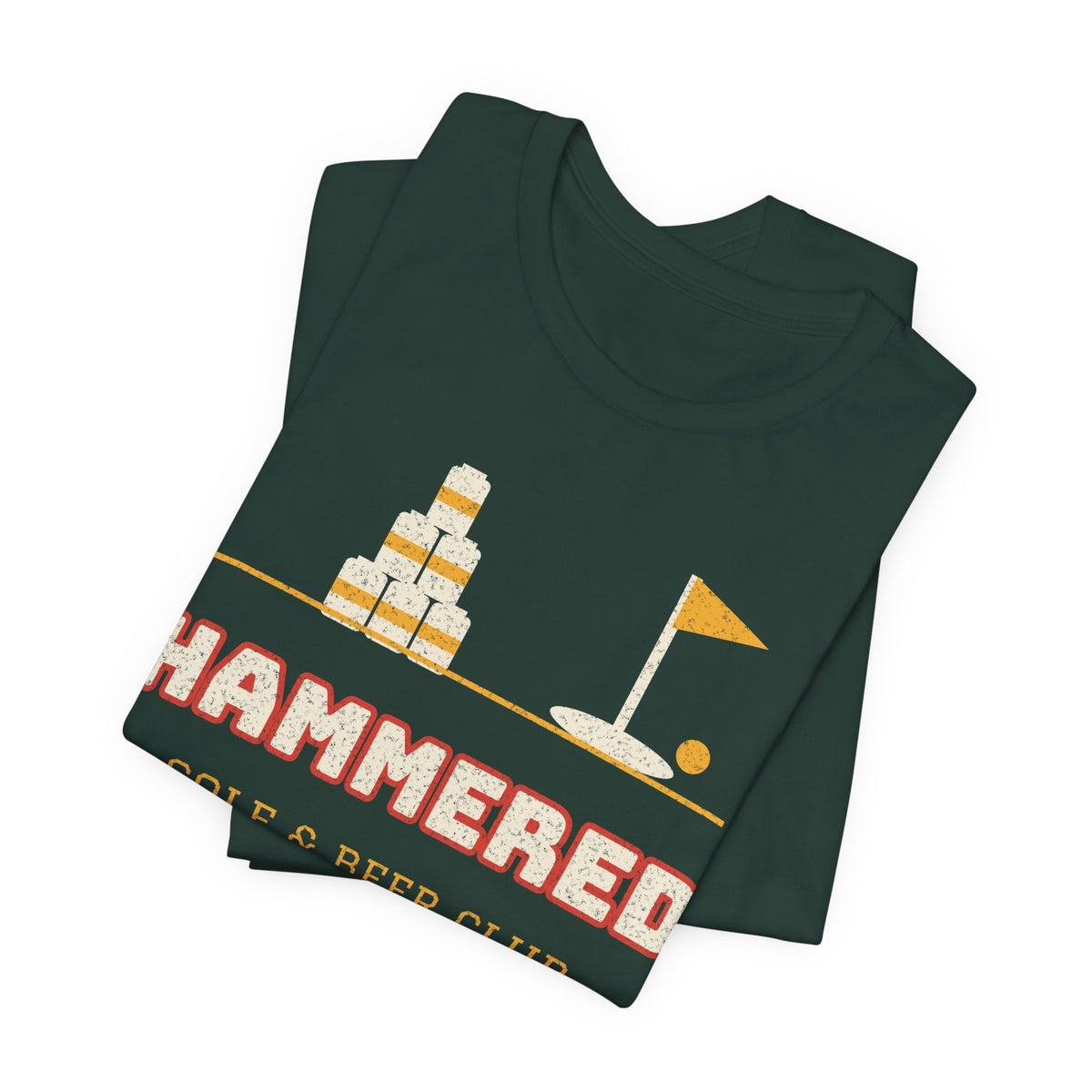 Forest green crewneck T-shirt with 'HAMMERED' Gulf & Beer Club graphic