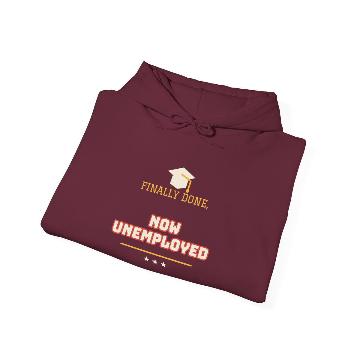 Maroon hoodie with front slogan graphic over the chest
