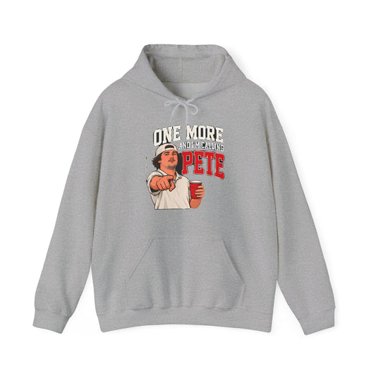 Sport grey pullover hoodie with front pocket, drawstring hood, and large 'ONE MORE' graphic