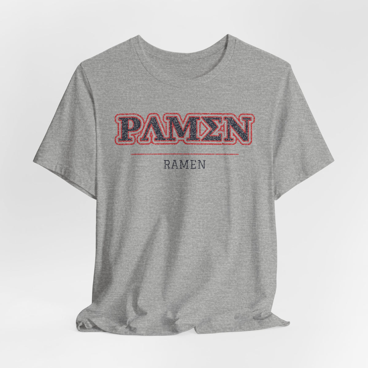 Gray heather T-shirt with PAMEN logo and RAMEN wordmark at chest