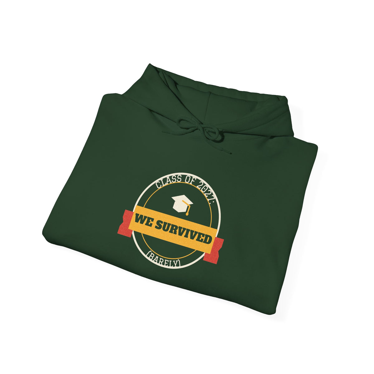 Forest green pullover hoodie with hood and class graphic on chest