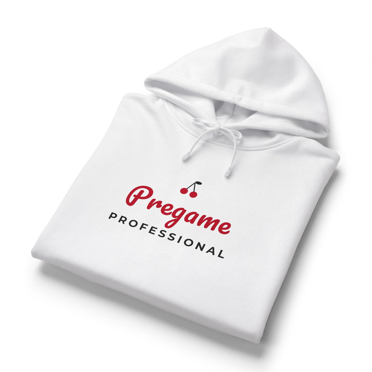 White women's hoodie, folded, drawstring hood and Pregame Professional logo