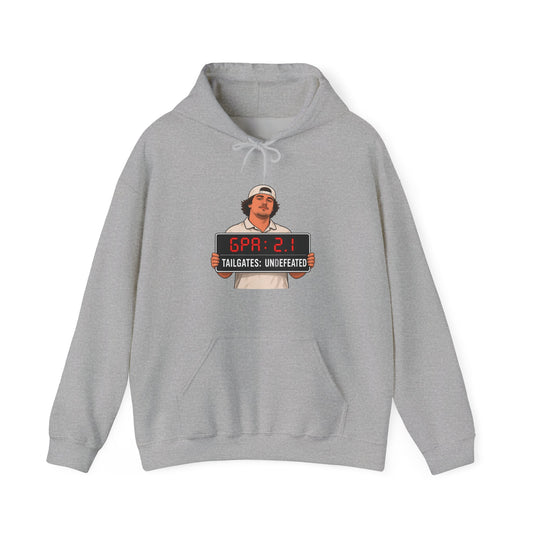Sport grey pullover hoodie with chest graphic and front pouch pocket