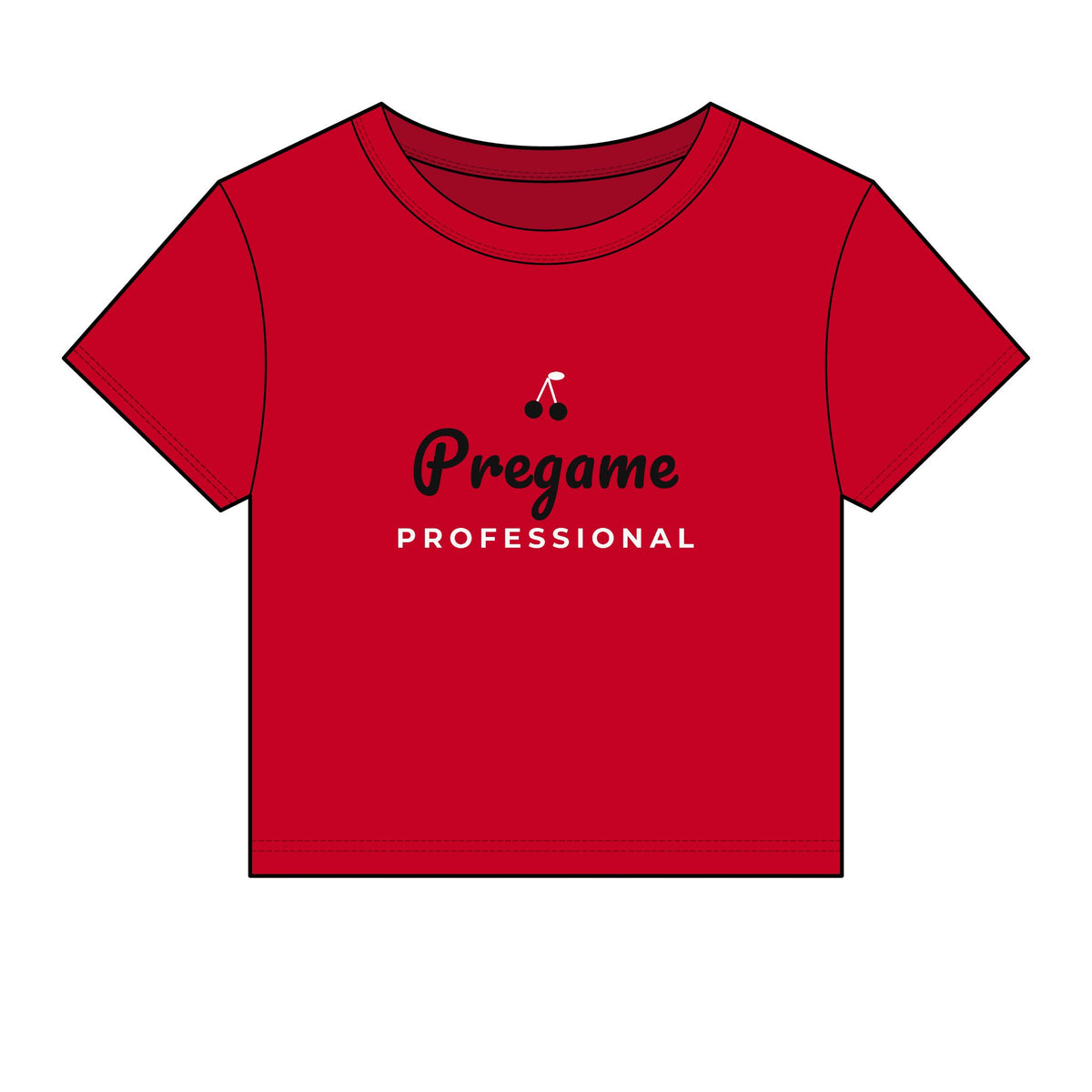 Red crew-neck crop top with Pregame Professional logo print