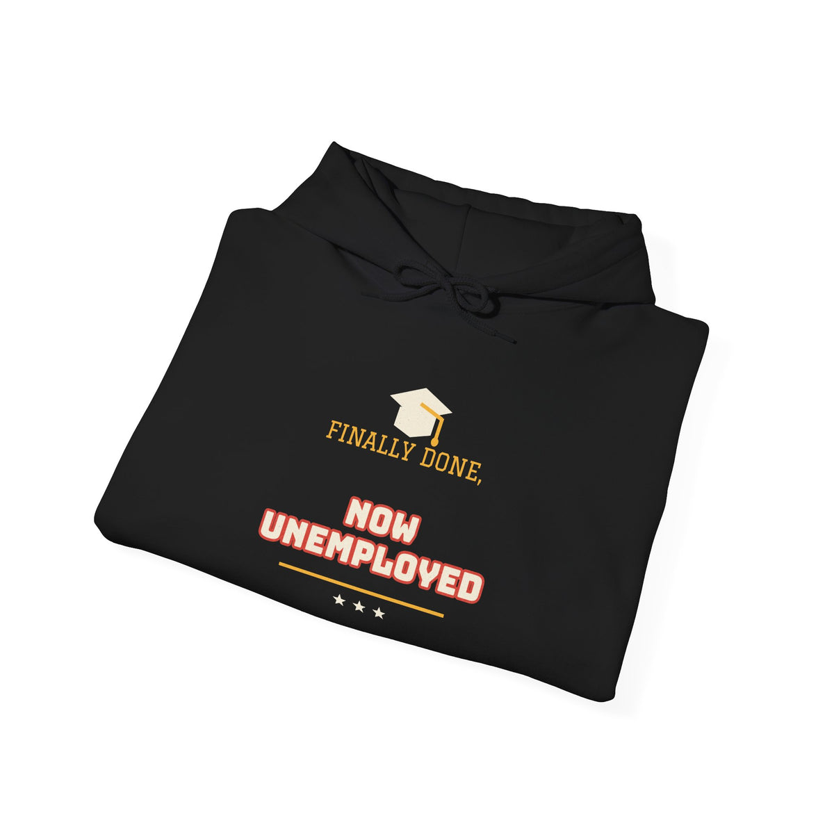 Black hoodie with colorful front slogan print and drawstring hood