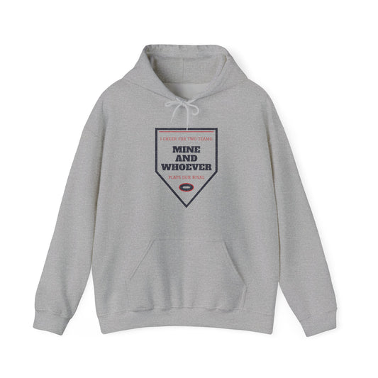 Sport gray pullover hoodie with “Mine and Whoever” front graphic and kangaroo pocket