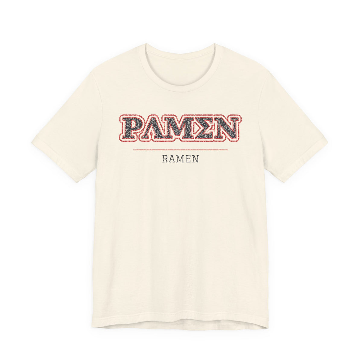 Cream crew-neck T-shirt with PAMEN ramen graphic on chest