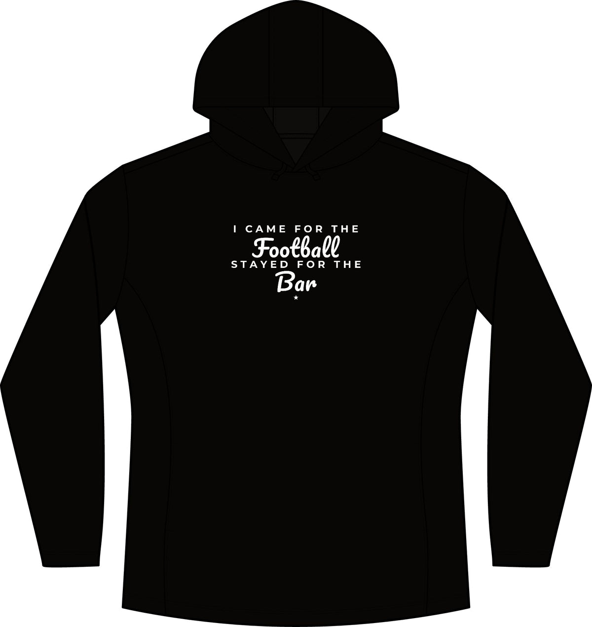 Women's black heather hoodie with front hood and football-to-bar graphic