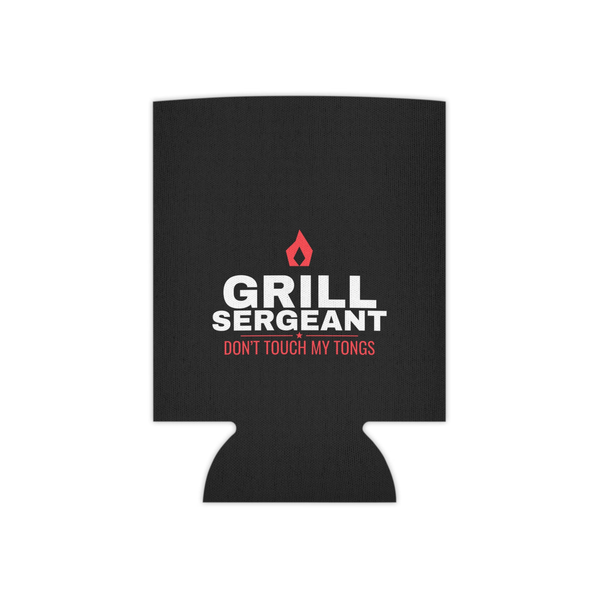 Black koozie with red flame logo and 'GRILL SERGEANT' text on front