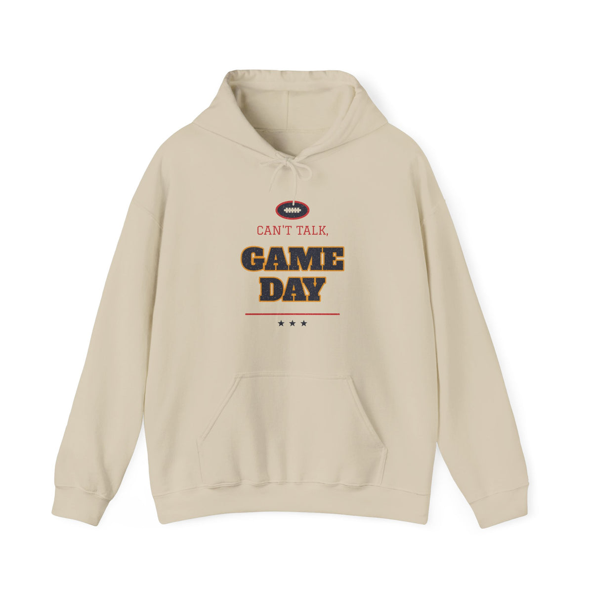 Cream pullover hoodie with front "CAN'T TALK" football "GAME DAY" graphic