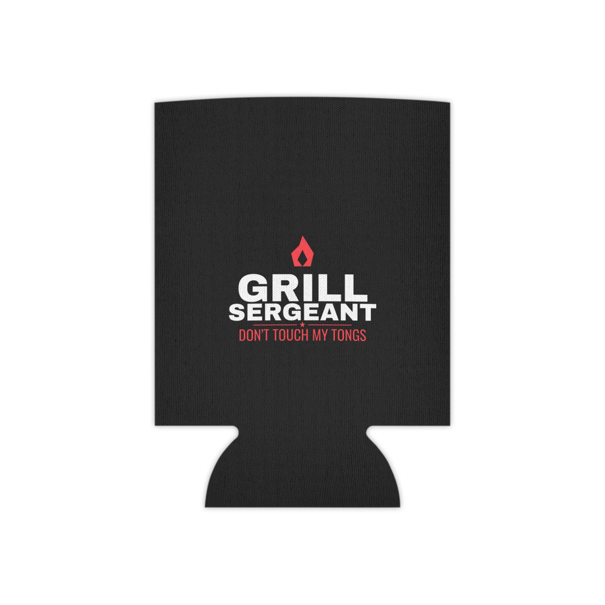 Black koozie with centered red flame logo and 'GRILL SERGEANT' lettering