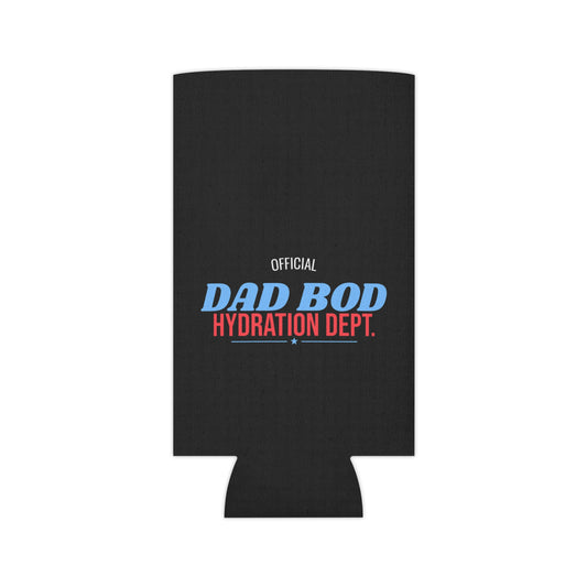 Black koozie with “Official Dad Bod Hydration Dept.” logo on front side