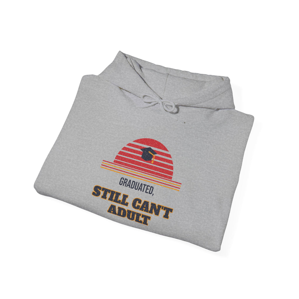 Sport grey folded pullover hoodie with front pocket and graduation graphic