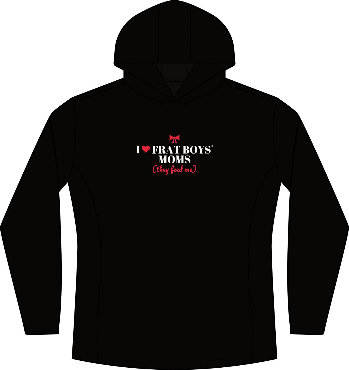 Women's black heather hoodie with front heart graphic text and hood