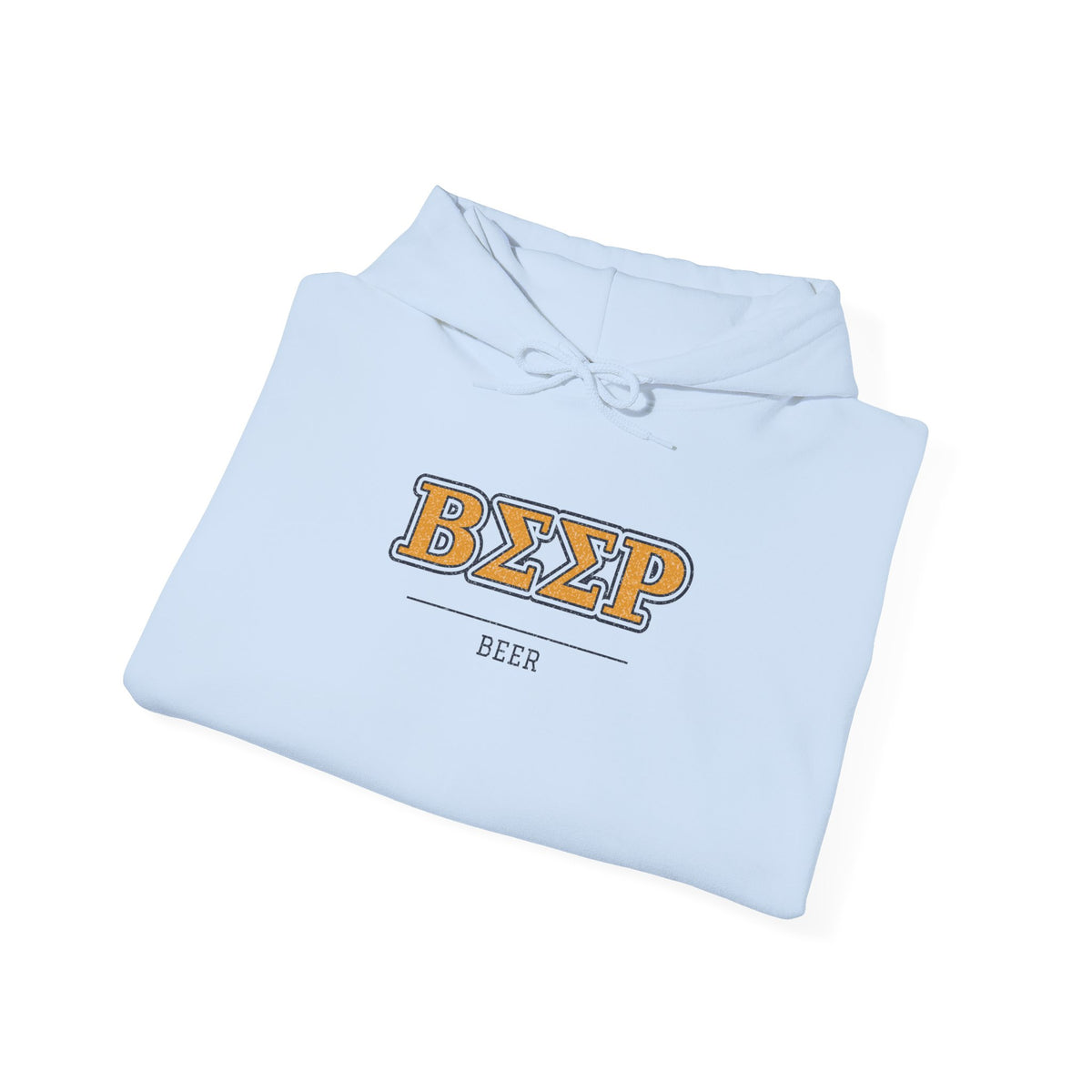 Light blue pullover hoodie with chest graphic print and hood