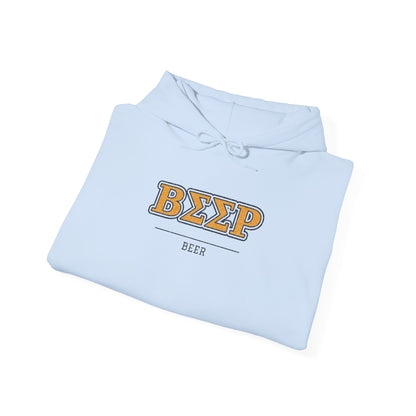 Light blue pullover hoodie with chest graphic print and hood