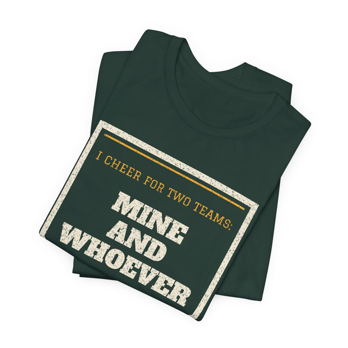 Dark green crewneck T-shirt with heart triangle “Mine and whoever” rival graphic.