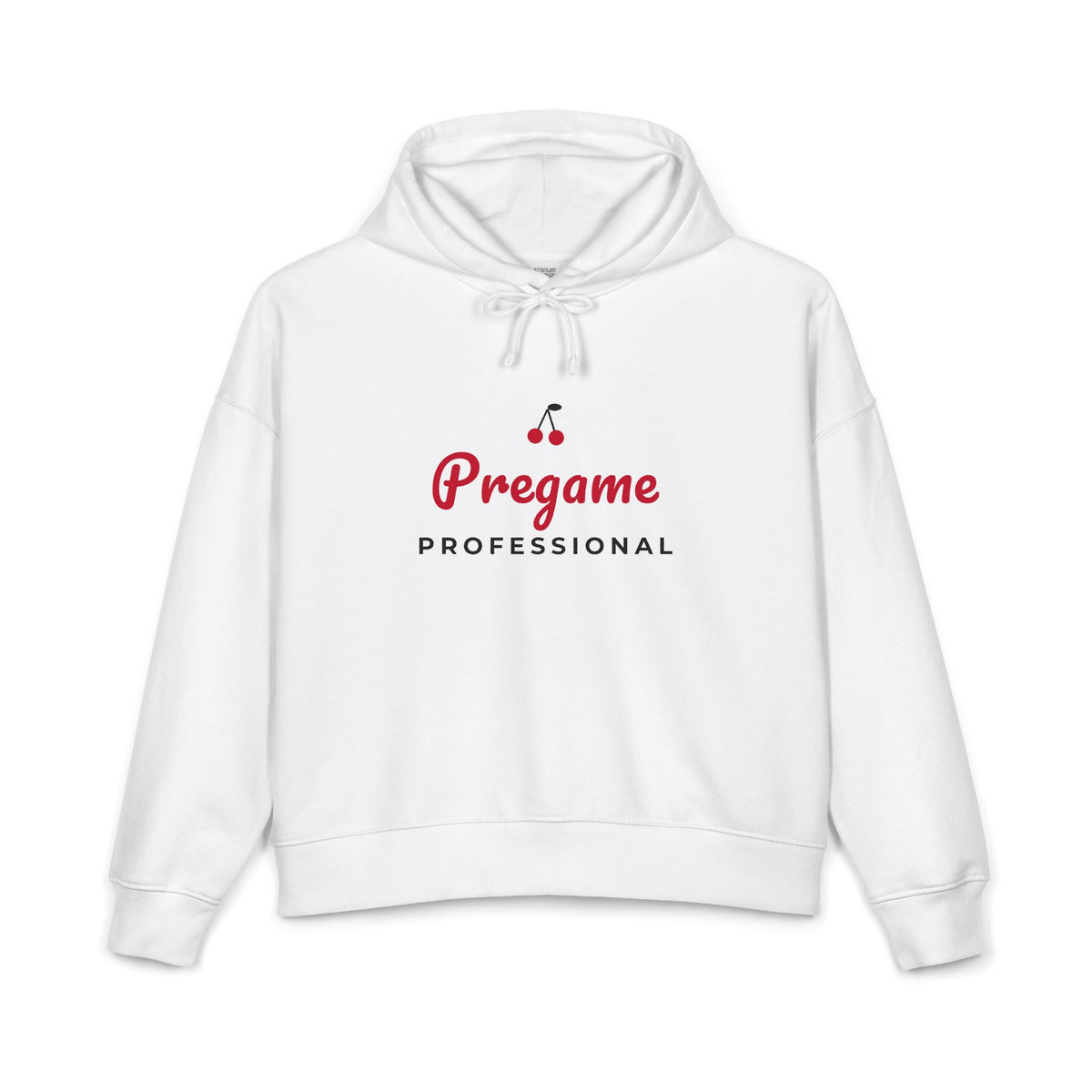 White women's hoodie with kangaroo pocket, drawstring hood, Pregame Professional logo