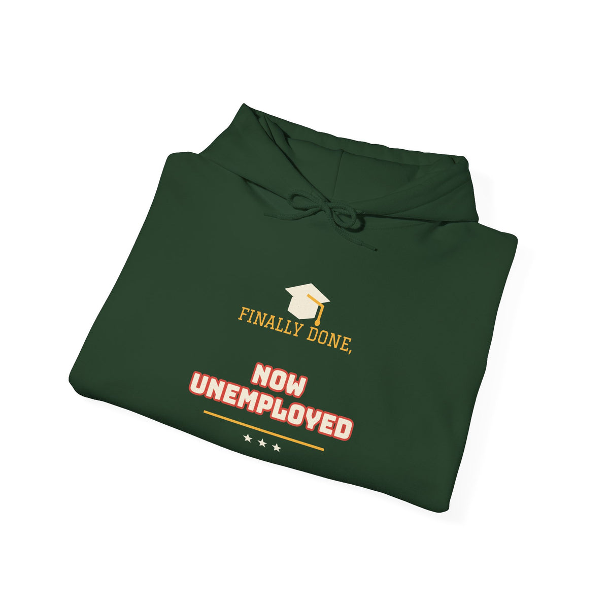 Forest green hoodie with front slogan graphic over the chest