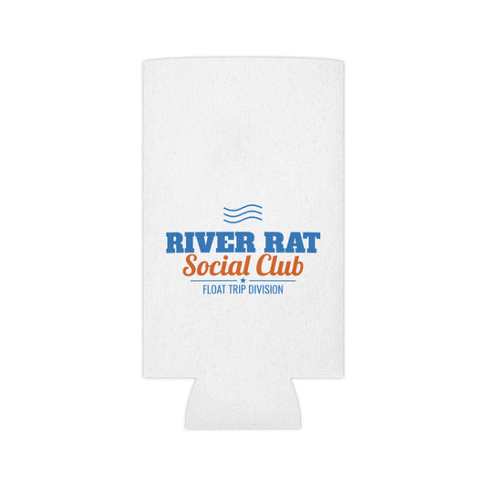 White foam koozie with centered River Rat Social Club logo and Float Trip Division text