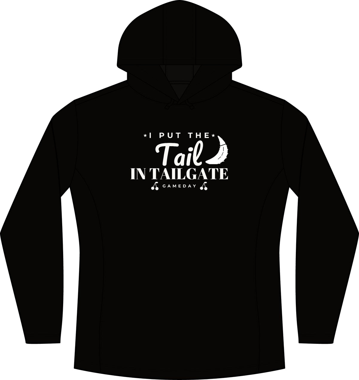 Women's black heather hoodie with front logo graphic and drawstring hood