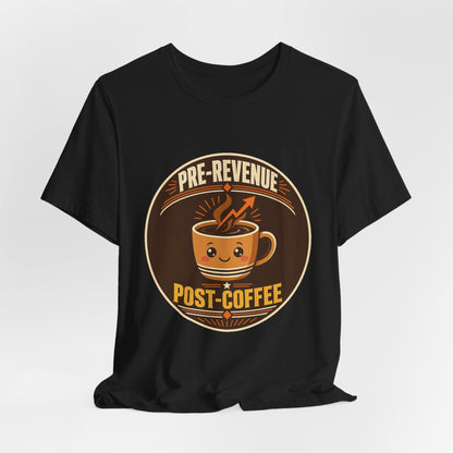 Black crew-neck T-shirt with circular coffee mug logo