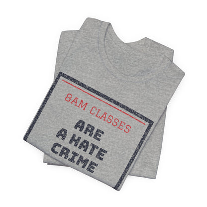 Heather gray short-sleeve crewneck T-shirt with front text graphic