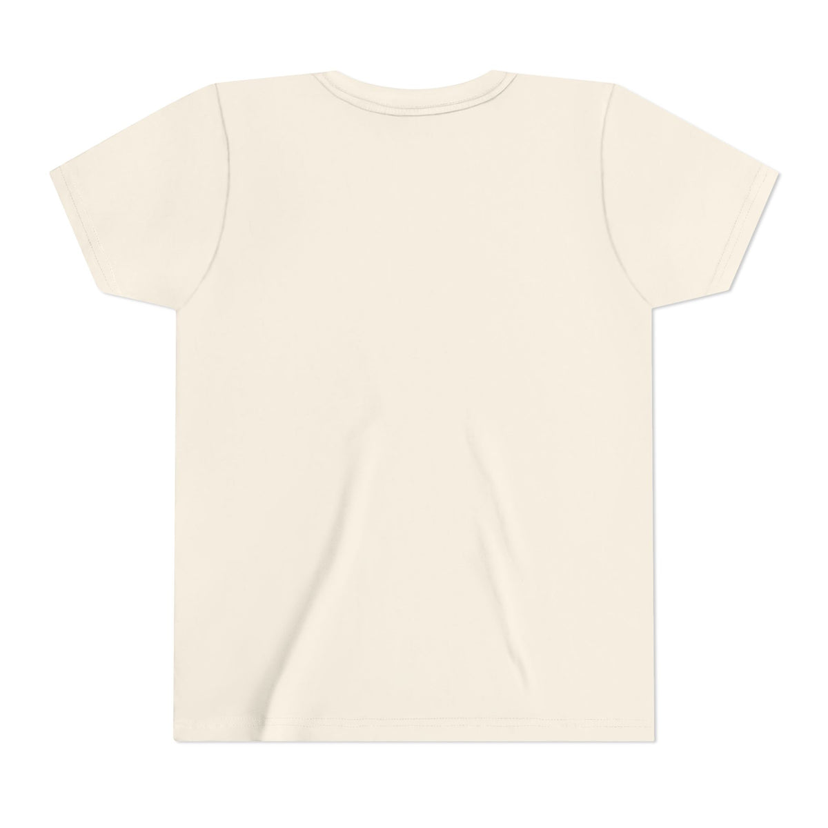 Kids short-sleeve tee, natural/cream, crew neck, plain front and back.