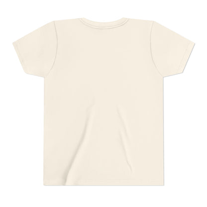 Kids short-sleeve tee, natural/cream, crew neck, plain front and back.