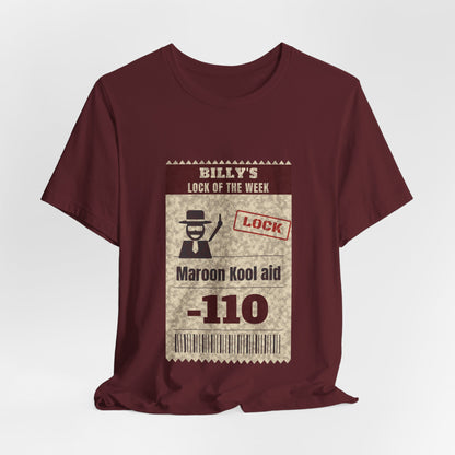 Maroon crewneck graphic T-shirt with 'Maroon Kool aid' text and '110' barcode