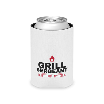 White can koozie with Grill Sergeant logo over a silver can top