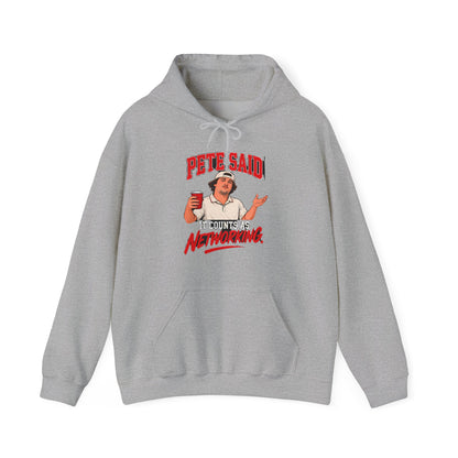 Sport grey pullover hoodie with 'Pete Said' graphic on front, hood and drawstring.
