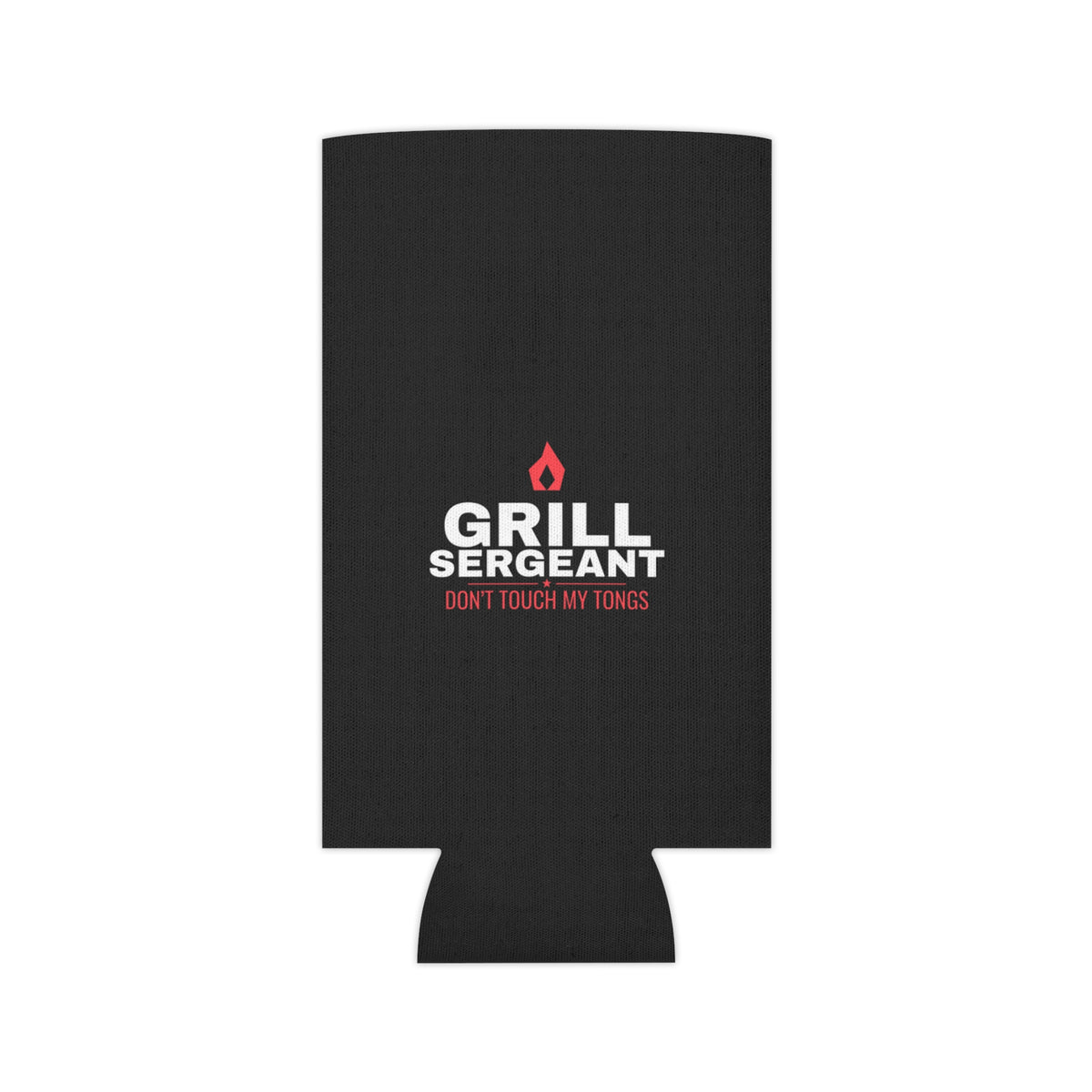 Black koozie cutout style with red flame logo and 'DON'T TOUCH MY TONGS'