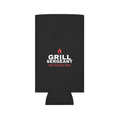 Black koozie cutout style with red flame logo and 'DON'T TOUCH MY TONGS'