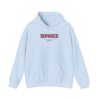 Light blue pullover hoodie with front "BPOKS" graphic and kangaroo pocket