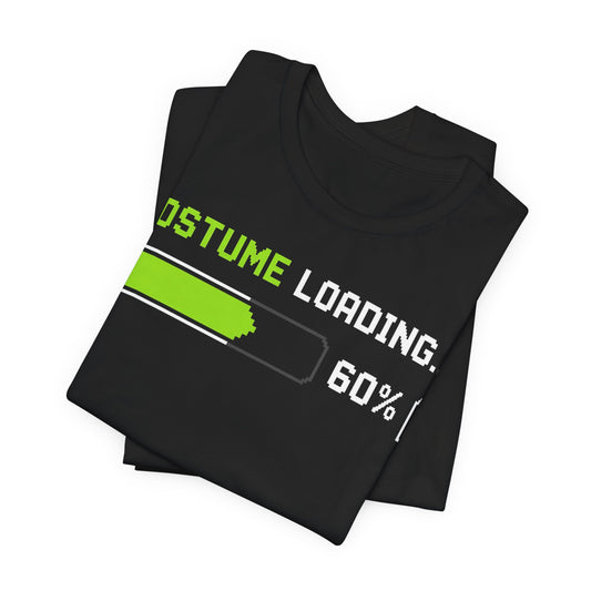 Folded black crewneck tee with green loading bar and '60%' graphic