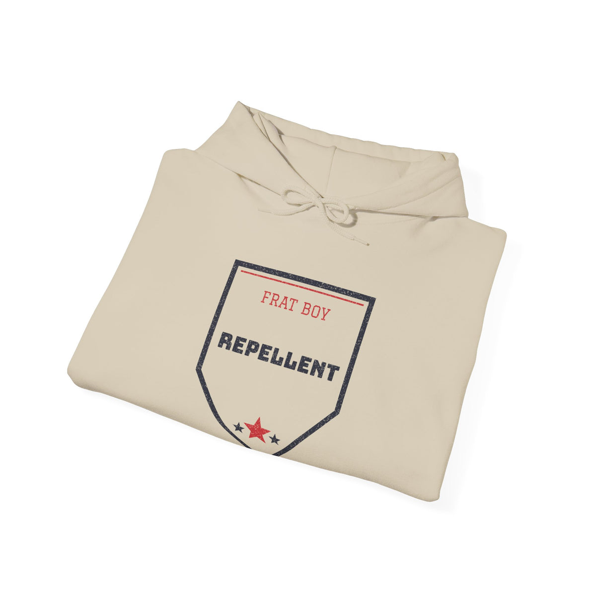 Sand pullover hoodie with “FRAT BOY REPELLENT” chest graphic