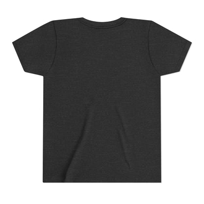 Kids black crewneck tee, short sleeves, plain back