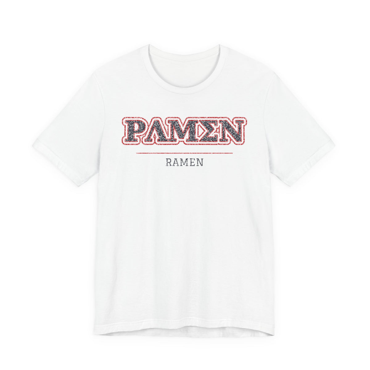 White crew-neck T-shirt with PAMEN ramen graphic on chest