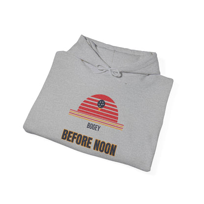 Light gray pullover hoodie with kangaroo pocket, drawstring hood, and golf graphic