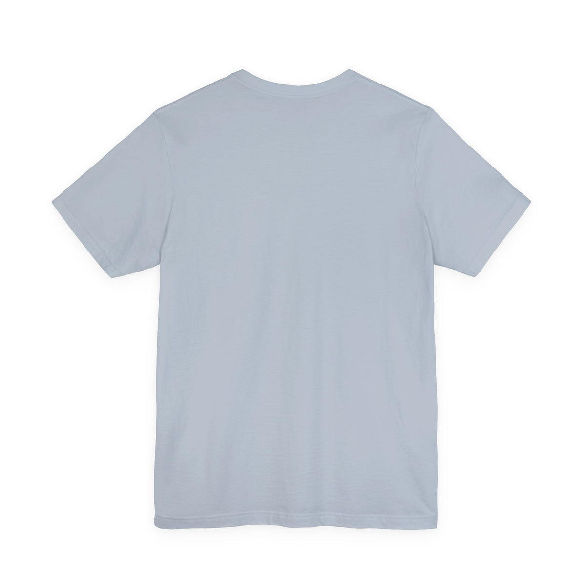 Light blue crewneck T-shirt, short sleeves, no graphic print visible
